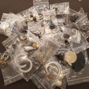 30 Plus Assorted Earrings Black, White, Gold Vintage to Mod All Wearable